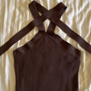 Aritzia Wilfred Cayenne Halter Brown Knit Bodycon Midi Dress Women’s Medium